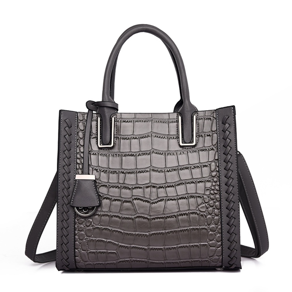 Gray Vegan Leather Shoulder Bag